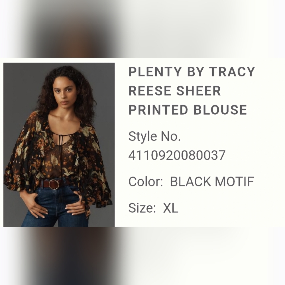 Plenty by Tracy Reese Sheer Printed Blouse XL